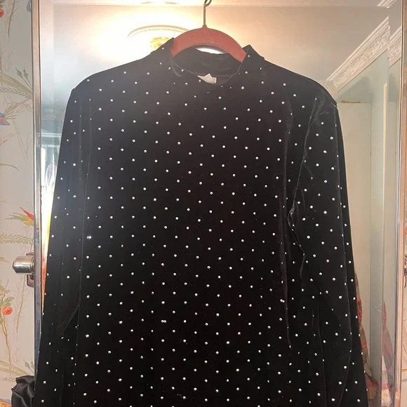 H&M Chic Black Velvet Silver Studded Mini Dress - Picture 2 of 4